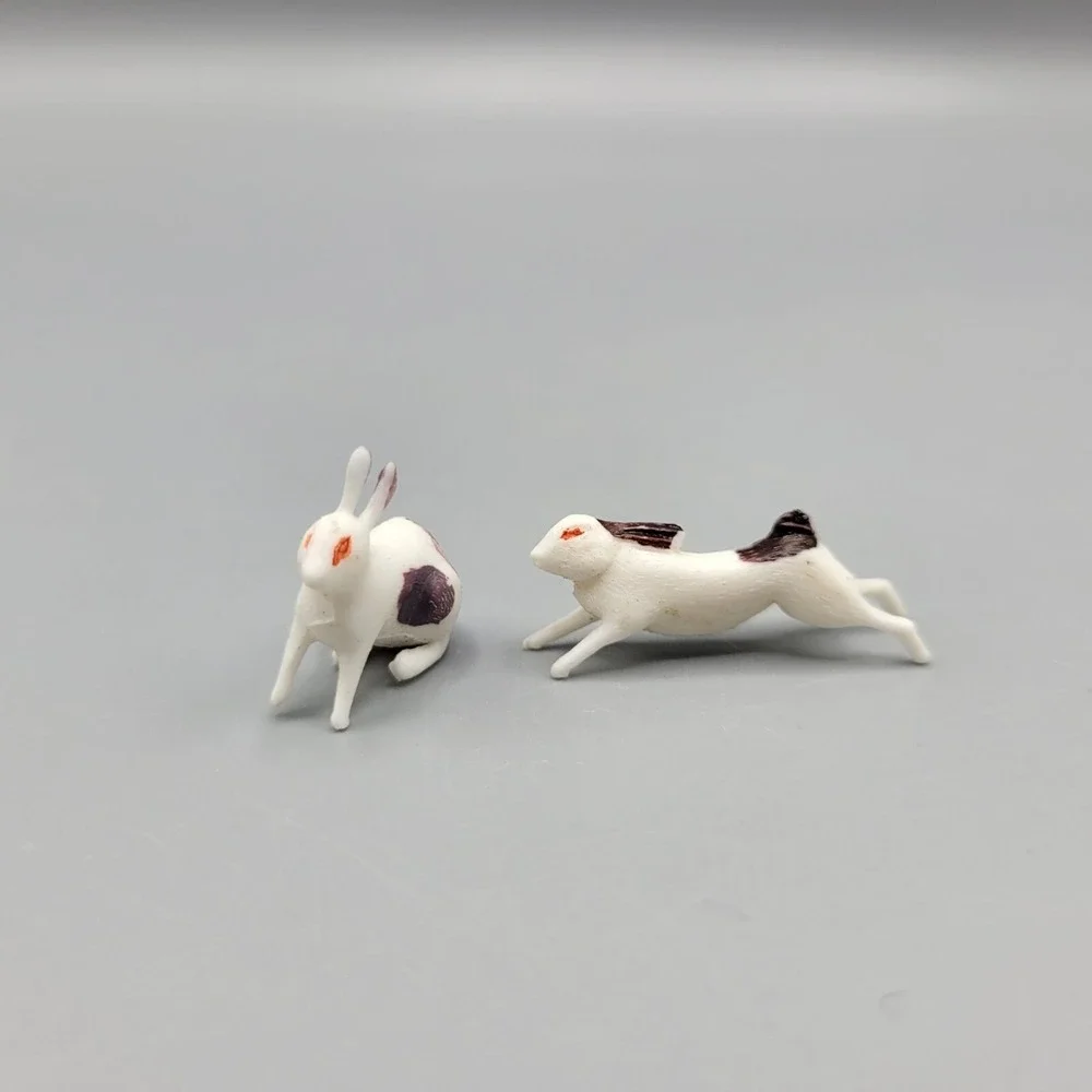 Vintage Miniature Plastic Rabbit Figurines Set Under 1 inch Very Small!
